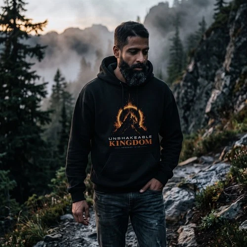 Unshakeable Kingdom Christian Hoodie Hebrews 12:28 Consuming Fire Streetwear Men - product listing photo