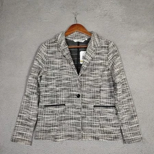 Emily Daniels Blazer Women's Small Petite Black White Plaid Boucle Jacket NWT