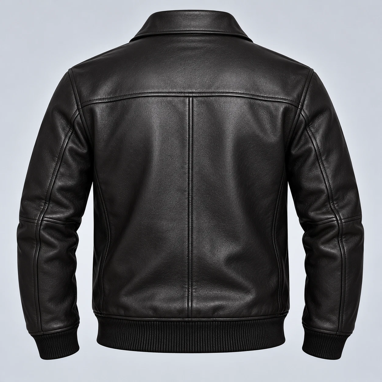 Men's Black Quilted Leather Bomber Jacket Ribbed Cuffs Classic Vintage Coat image 4