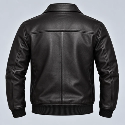 Men's Black Quilted Leather Bomber Jacket Ribbed Cuffs Classic Vintage Coat image 4