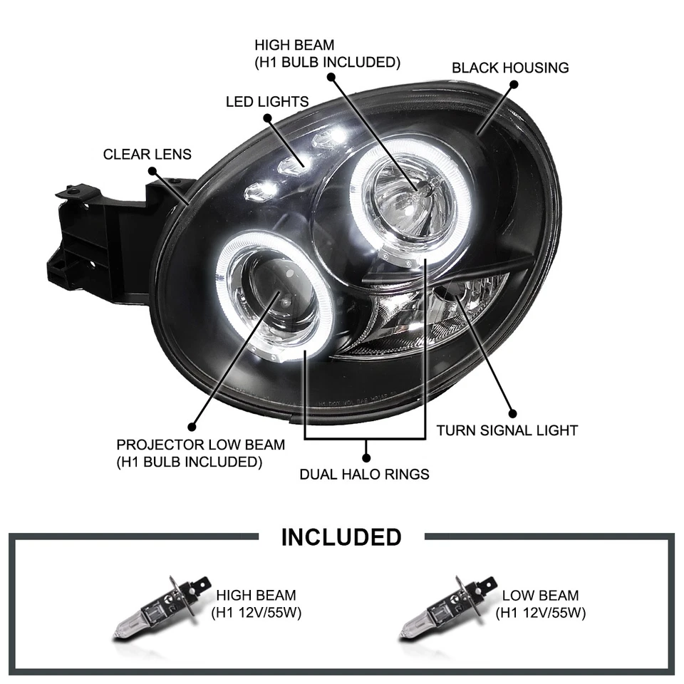 Black Fits 2002-2003 Subaru Impreza WRX Outback LED Halo Projector Headlights Foto 3 de 4