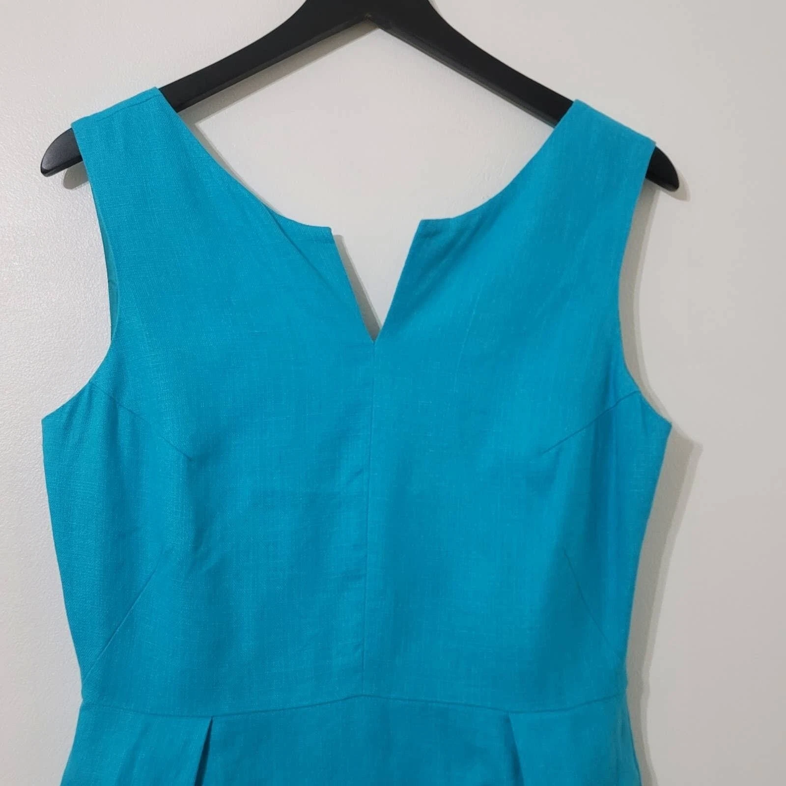 Abito Kate Spade misto lino 8 maniche turchese tasche A Line classico