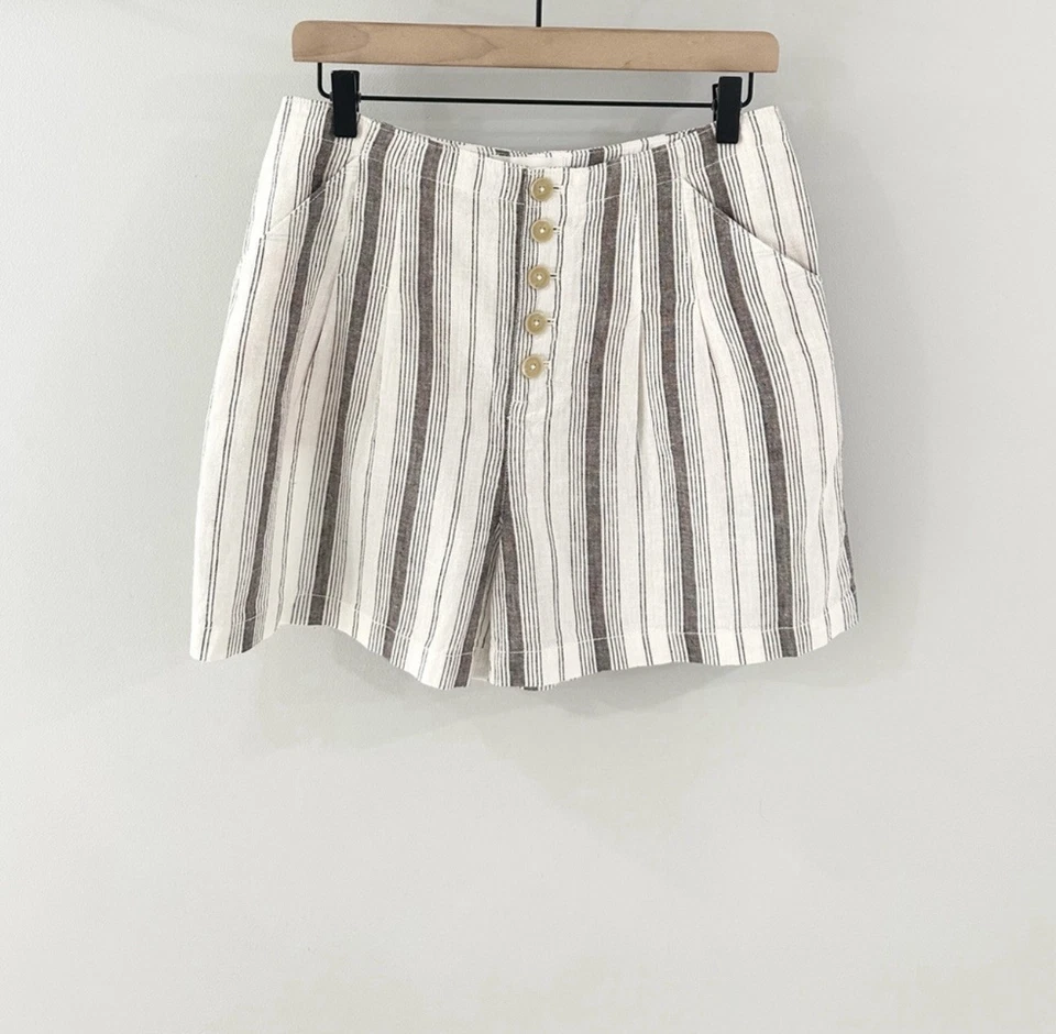 Anthropologie High Waist Linen Blend Pleated Shorts Size 4 - Image 3 of 4