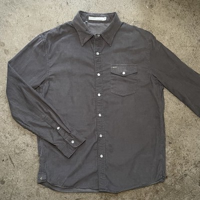 Criquet Corduroy Pearl Snap Shirt Mens L Gray Long Sleeve 100% Cotton Austin