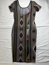 Vintage Southwestern Tribal Print Knit Bodycon Dress Short Size Small