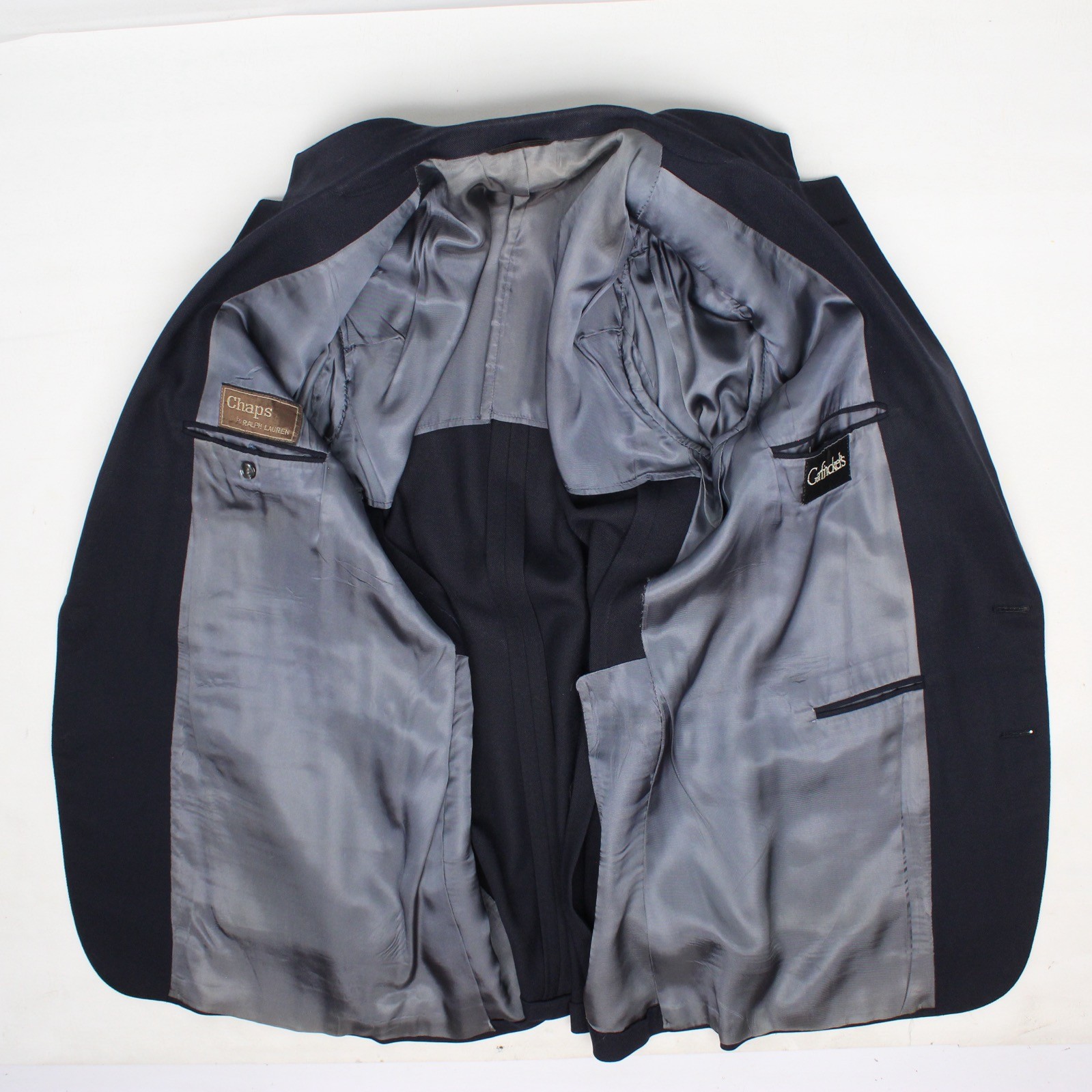 VTG 70s Chaps Ralph Lauren Suit Mens 44R 39x30 Solid Navy Blue Wool Jacket Pants image 10