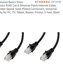 4 Pack Cat6 Snagless/Molded Boot Ethernet Patch Cable 5 Feet Black . New In Box