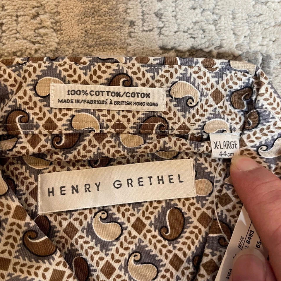 NUEVO CON ETIQUETAS HENRY GRETHEL Para Hombres X-Grande Estampado Geométrico Manga Corta Camisa Abotonada Foto 4 de 4