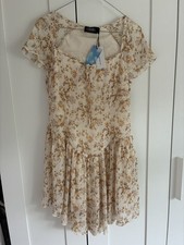 Cider Mini Dress beige Floral Chiffon Milkmaid modern renaissance S 8 10 new nwt