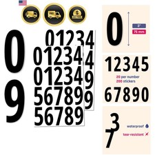 200 Pieces, 3" - Number Stickers, Waterproof Vinyl Stick On Numbers - Black
