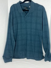 Arrow Classic Fit Polo Shirt XXLT 2XLT Extra Tall Teal Blue Plaid Long Sleeve