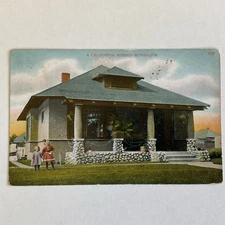 California Mission bungalow~1910~American Craftsman home~gable roof~stucco~CA