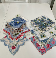 Vintage Ladies Hankies Lot Of 10 SCALLOPED EDGE SHADES OF BLUE TONES