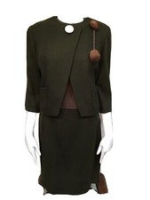 Lady s 1960 s Jackie O Style Olive Green Suit With Mink Trim