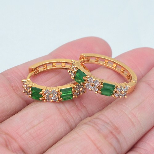 18K Yellow Gold Filled Women Green Mystic Topaz Hoop Huggie Earrings Jewelry