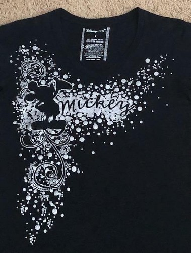 Disney Store Mickey Mouse Silhouette Glitzer schwarzes Damen-T-Shirt groß - Bild 2 von 4