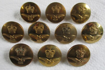 10x RAF: ''ROYAL AIR FORCE OFFICER'S BRASS GREATCOAT BUTTONS'' (23mm, 1950's, Gaunt)