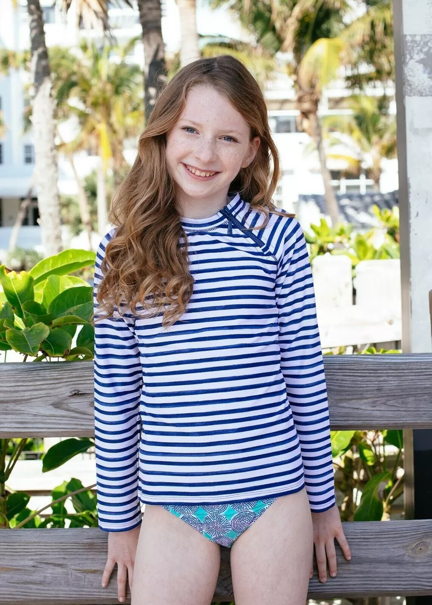 Cabana Life Todd Girl s Side Zipper Long Sleeve Rash Guard Blue