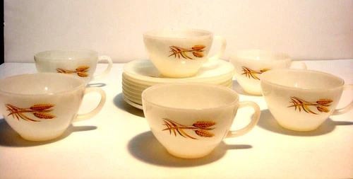 Fire King Anchor Hocking Wheat Cup and Saucer set of six