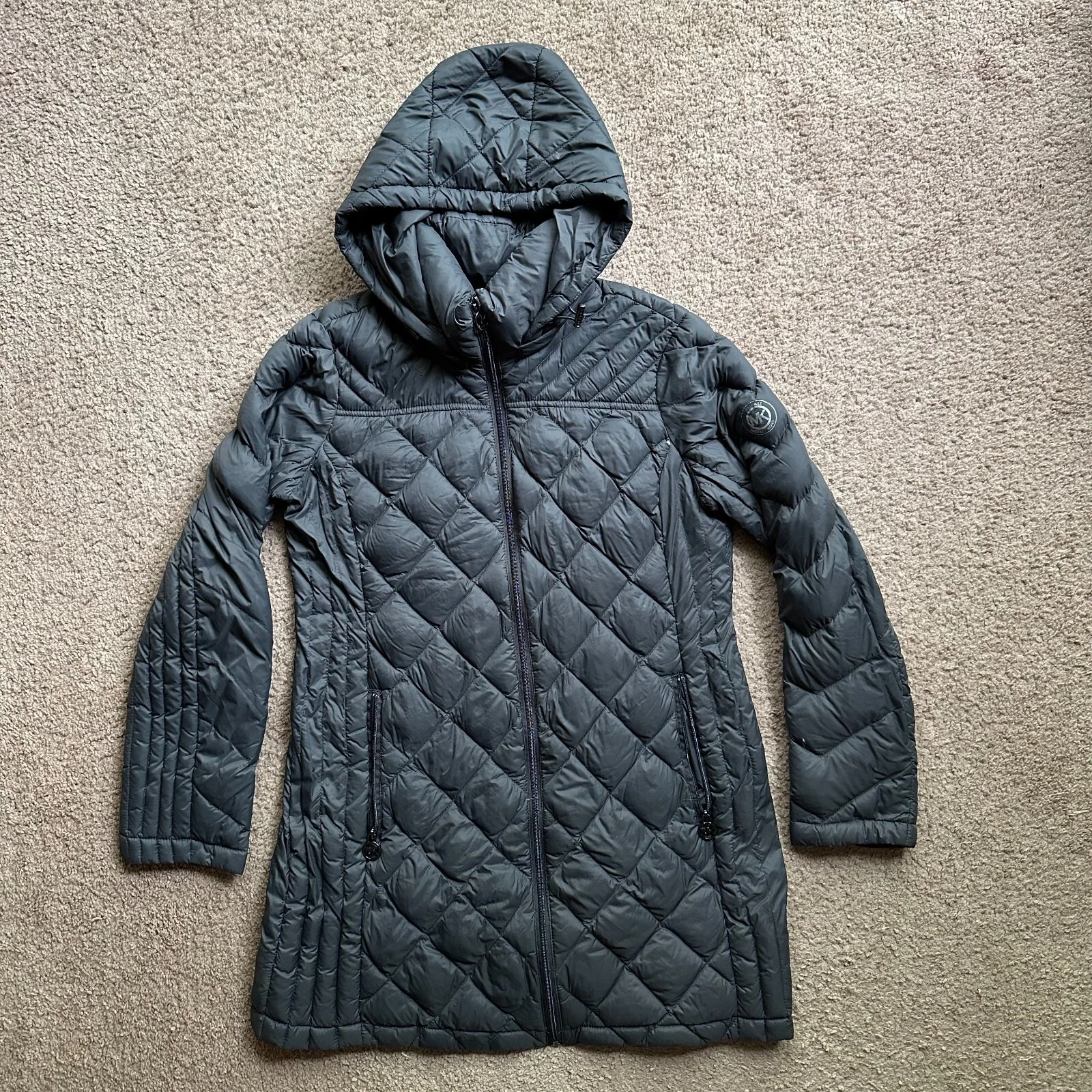 Giacca Michael Kors donna Petite Medium full zip finto collo grigio piumino impacchettabile