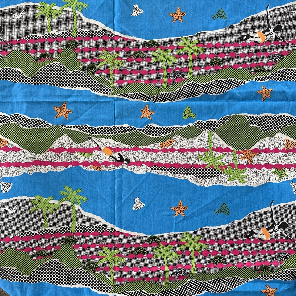 Quilting Cotton Beach Theme Fabric Cut 60" x 55 Ocean Swim Palm Tree - Image 2 of 2