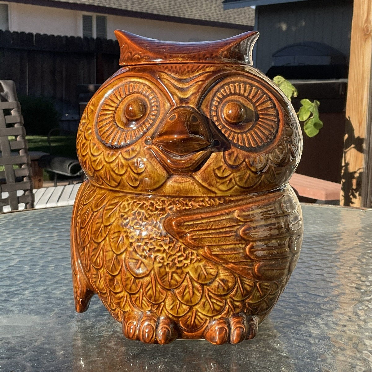 Vintage 1960s McCoy Pottery #204 USA Brown Owl Cookie Jar Detailed