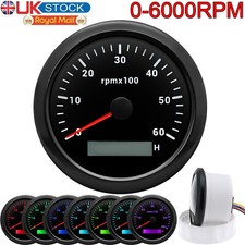 85mm Waterproof Black Tachometer Tacho Gauge 0-6000RPM for Marine Boat Car UK