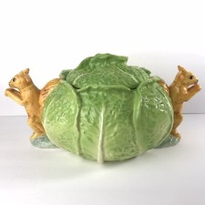 Taste Setter by Sigma Majolica Cabbage Leaf Canister Cookie Jar Squirrels Garden