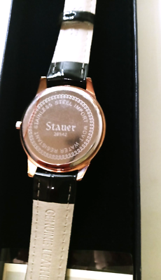 NEW STAUER WATCH WOMENS WITH BOX BLACK GENUINE LEATHER 