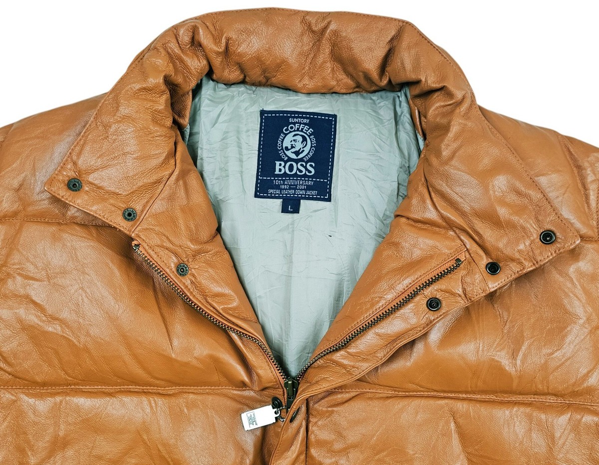 HOT Men SUNTORY BOSS COFFEE QUILTED PARKA DOWN PUFFER LINED BROWN 