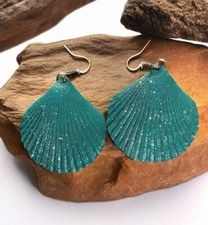 Mermaid Seashell Aqua Glitter Earrings