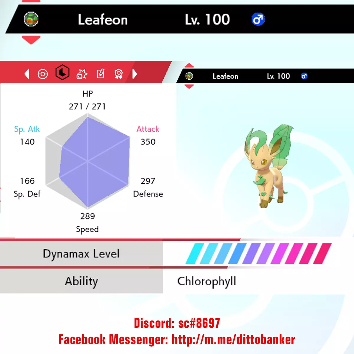 Shiny LEAFEON 6IV Pokemon Sword and Shield Brilliant Diamond