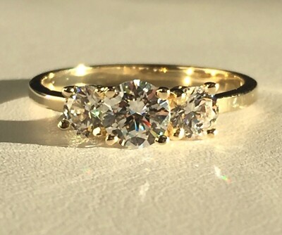 2Ct Round Cut Lab Created Three Diamond Engagement Ring 14k Yellow Gold ...