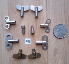 #9 Lot 10 vintage wind-up winding alarm clock keys round hole Steampunk