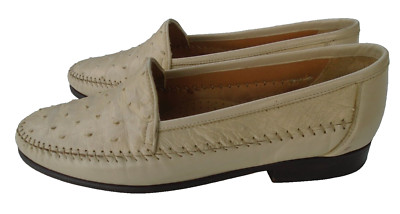 Genuine Ostrich Leather MC Italian Mocassin Shoes Men's Size 10W Beige
