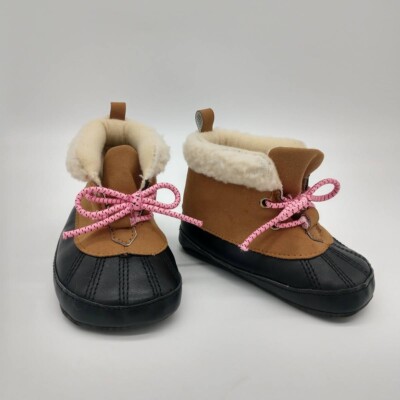 Carter's Softshell Shoes Baby Bear Brown Duck Boots Size 6-9M Pink Laces CR04778