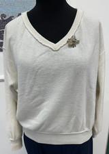 Pullover maglione a V donna Ferrante bianco spilla ragno Italy lana cashmere 44