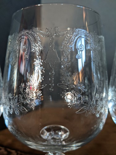 CASCADE BOHEMIA Czech Etched Crystal Stemware Goblet Wine Set of 6 Beauty - Picture 5 of 9