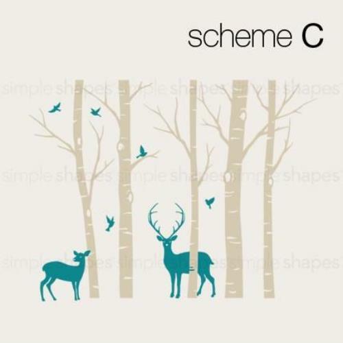 Birch Tree with Deer and Bird Wall Decals W1116 - Picture 6 of 16