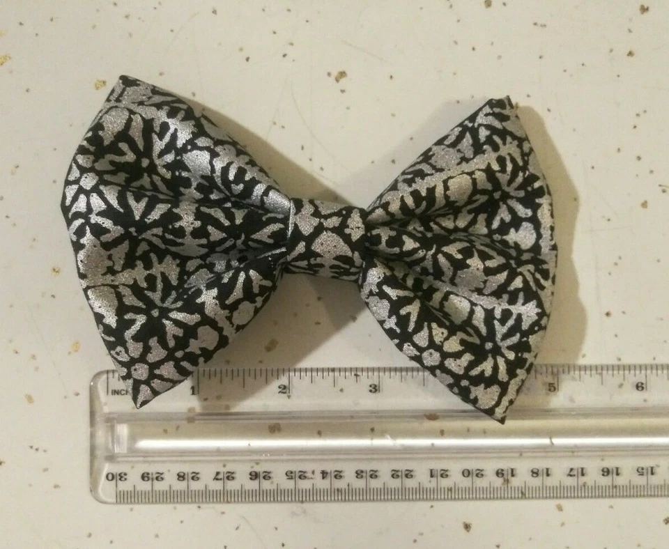 Women's, Girl's Silver and Black 5" Handmade Hair Bow Hair Clip Kawaii - Image 3 of 4