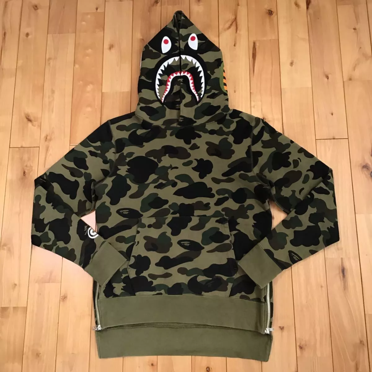 BAPE SHARK SIDE ZIP WIDE LONG LENGTH PULLOVER HOODIE Green A