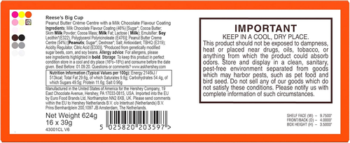 Reese’s Peanut Butter Big Cup, Milk Chocolate Flavour Cups, 16 x 39g - Picture 5 of 12