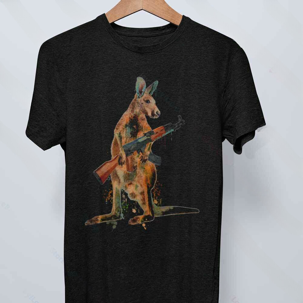 Rifle T Shirt Gun Kangaroo Warrior Military 2nd Amendment Men Black Tee Shirt