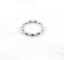 Sterling Silver Blue And Clear Cubic Zirconia Eternity Stackable Band Ring
