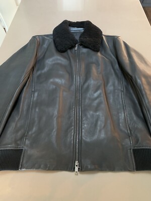 $995 Theory Kelleher Shearling Removable Collar Leather Aviator