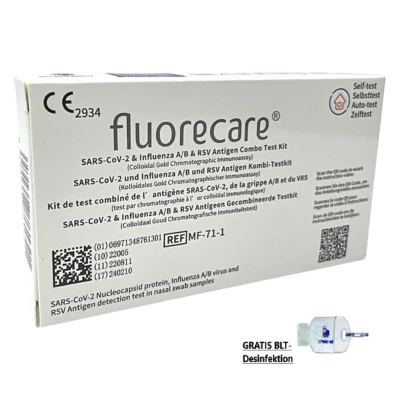 FLUORECARE COMBO TEST RSV 10x Fluorecare 4in1 Influenza A/B - RSV Schnelltest Corona Grippe Antigen Laien