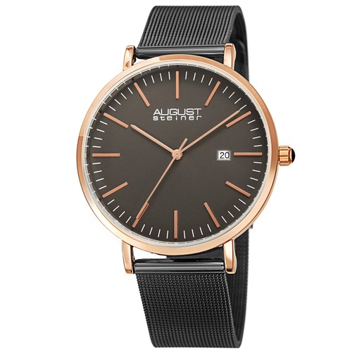 August Steiner Men's AS8283 Quartz Date Stainless Steel Mesh Bracelet Watch - Picture 10 of 17