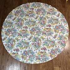 Vtg 54 ROUND Cotten Tablecloth Bunny Garden Flowers Spring Summer Grannycore