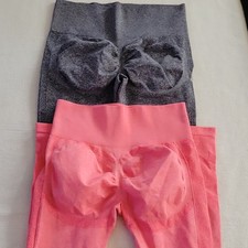 High-Waisted Ankle Stretch Leggings Gray Pink M Polyamide Elastane Women