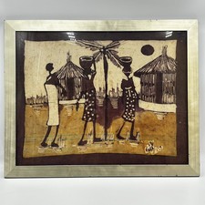 Large African Style Fabric Wall Art Framed Textile Statement Piece signed People